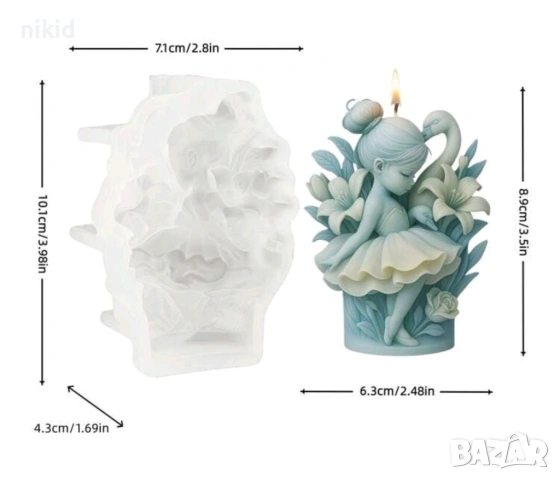Момиче момиченце балерина лебед и цветя дълбок силиконов молд форма фондан шоколад гипс смола свещ , снимка 2 - Форми - 53567027