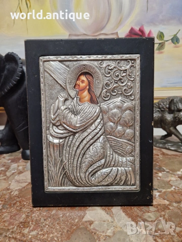Страхотна антикварна сребърна икона със сертификат 