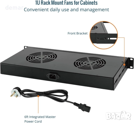 Tecmojo 1U 19'' охлаждащ блок за шкаф с 2 вентилатора, снимка 5 - Друга електроника - 51906019