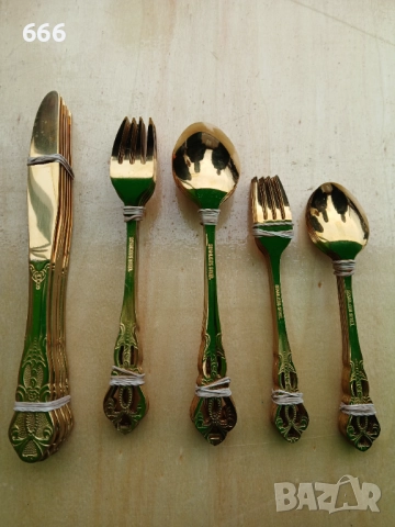 Комплект от 30 части прибори от неръждаема стомана в златен цвят, снимка 8 - Прибори за хранене, готвене и сервиране - 52596372