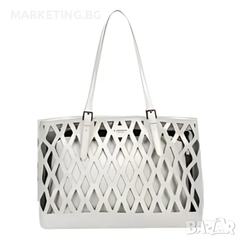 Дамска чанта с вътрешен несесер и решетъчен дизайн, снимка 10 - Чанти - 50469641