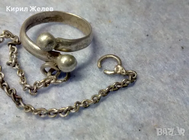 СТАРИНЕН РЯДЪК МОДЕЛ СРЕБЪРЕН ПРЪСТЕН със СРЕБЪРНА ВЕРИЖКА СРЕБРО 925 РЪЧНА АРТ ИЗРАБОТКА 11938, снимка 2 - Антикварни и старинни предмети - 49767876
