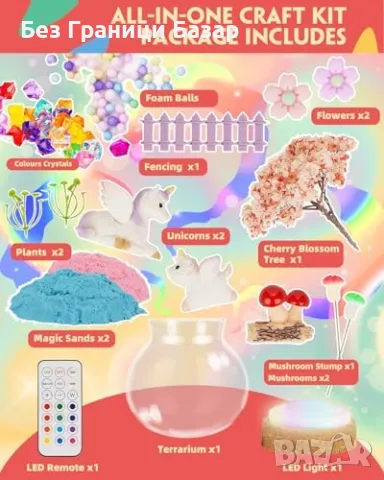 Нов Творчески комплект терариум с еднорог – светлина, фигурки, пясък, снимка 7 - Образователни игри - 49662075