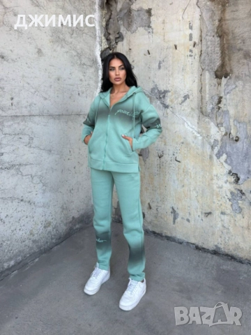 Красив ватиран спортен дамски комплект в млечно зелено, снимка 2 - Комплекти - 51810672