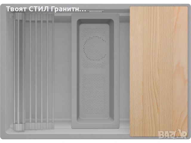 Сива кухненска мивка за вграждане под плот Прага 70 Level 660 x 470 мм