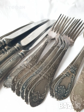 Комплект посребрени прибори, снимка 4 - Антикварни и старинни предмети - 53537112