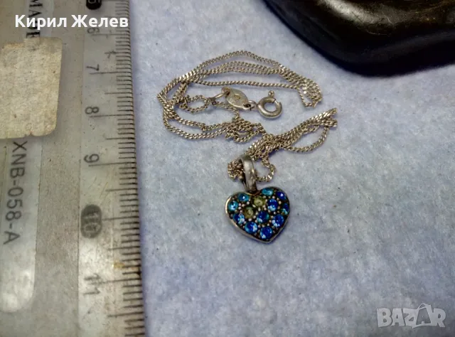 ФИНО МАРКОВО СРЕБЪРНО КОЛИЕ СРЕБРО 925 с ЕМАЙЛИРАНА СРЕБЪРНА ВИСУЛКА СЪРЧИЦЕ със СИНИ ЦИРКОНИ 38802