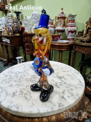 Чудесна антикварна италианска стъклена фигура статуетка клоун Мурано , снимка 8 - Колекции - 50070568