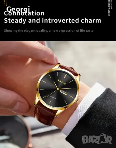 Елегантен, Класически кварцов часовник LIGE* Ежедневен с кафява каишка!, снимка 7 - Мъжки - 49544381