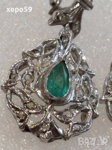 Стари дамски златни обеци с изумруд и диаманти., 1 650 лв, снимка 4 - Обеци - 52217598