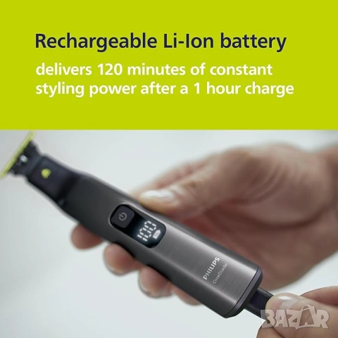 НОВА хибридна самобръсначка Philips OneBlade Pro 360 QP6652/61 – 2 ножчета, 20 настройки, 120 мин ба, снимка 6 - Тримери - 53775653