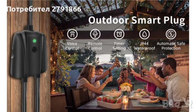 WiFi разклонител за външен монтаж 4000W 16A 2изхода IP44 Alexa/Google Assistant/IFTTT Smart Life App, снимка 3 - Външни лампи - 52398528