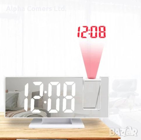 Настолен LED часовник със светещ проектор на тавана , аларма , будилник  ТОП: Буквите на часовника с