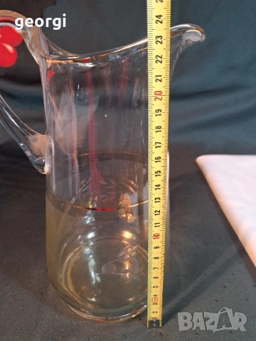 българска гравирана стъклена кана с позлата 28/2, снимка 6 - Аксесоари за кухня - 51842418