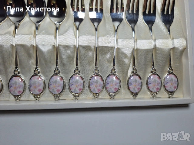 Комплект от посребрени прибори за чай и торта, снимка 4 - Прибори за хранене, готвене и сервиране - 53753037