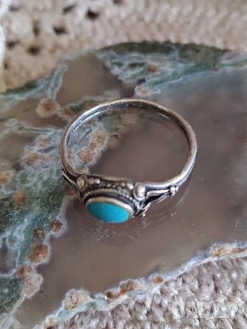 Стар сребърен пръстен с тюркоаз, снимка 5 - Пръстени - 53888194