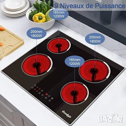 1бр./ Cooksir CSC-D46001-BB – Стъклокерамичен плот за вграждане с 4 зони, 9 нива на мощност, таймер , снимка 8 - Други - 52002026