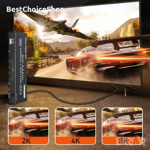 Bolaazul 8K@60Hz HDMI 2.1 сплитер превключвател 4-портов с IR дистанционно, снимка 9 - Кабели и адаптери - 54218194