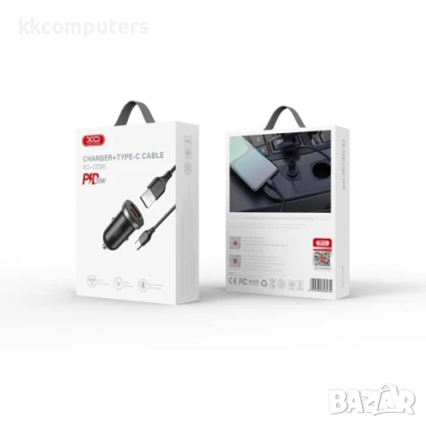 Зарядно устройство за кола комплект XO CC56 PD 30W QC 1x USB 1x USB-C с кабел USB - USB-C, Черен, снимка 3 - Зарядни за кола - 50448532