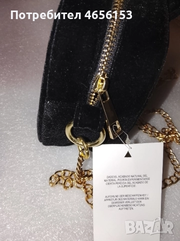 НОВА с етикет МАЛКА ЧЕРНА ЧАНТА от КАДИФЕ със дръжка синджир , снимка 2 - Чанти - 52579617