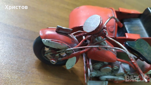 РЪЧНО ИЗРАБОТЕНА Колекционерска Метална играчка ОТ ЕДНО ВРЕМЕ мотоциклет с кош , снимка 11 - Колекции - 54032248