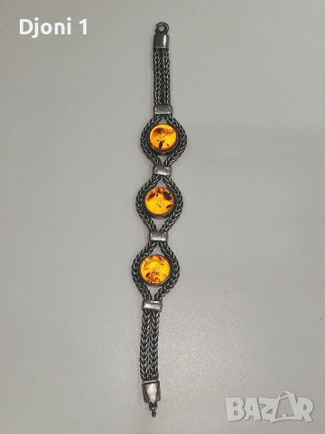 Винтидж сребърна гривна с кехлибар 