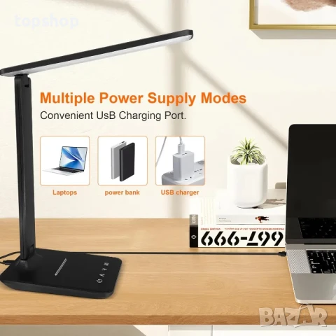 Настолна димируема светодиодна настолна лампа с USB порт за зареждане, 5 режима на осветяване..., снимка 2 - Настолни лампи - 50559938