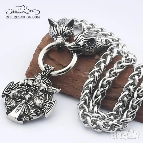 Викинг с вълци-колие от неръждаема стомана 316L, снимка 4 - Колиета, медальони, синджири - 52298790