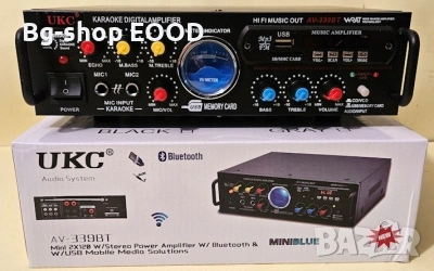 Усилвател UKC AV-339B с Bluetooth и караоке, FM, SD, USB, BLT, 2x120W , снимка 7 - Ресийвъри, усилватели, смесителни пултове - 54039267