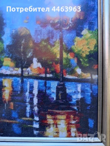 гоблен ,,Нощен дъжд в Париж " 33/27 см, по картината на Л.Афремов, снимка 9 - Гоблени - 51343575