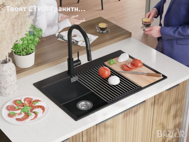Графит кухненска гранитна мивка Осло 80 Duo Top 780x500 мм, снимка 3 - Мивки - 52548492