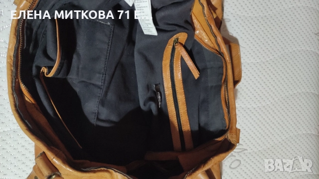 Pieces маркова голяма чанта от естествена кожа цвят коняк, снимка 9 - Чанти - 52324709