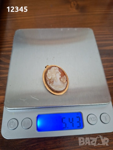 Старинна златна брошка/медальон с камея, снимка 4 - Колиета, медальони, синджири - 54074246