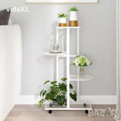 vidaXL 4-етажна стойка за цветя на колела, 44x23x80 см, бяла, желязо(SKU:343116), снимка 2 - Други - 48210241