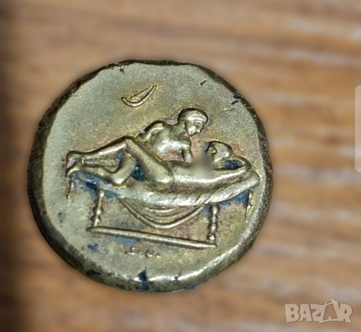 Стара реплика на бронзов Римски жетон 1 за публичен дом 18+ еротика секс, снимка 2 - Антикварни и старинни предмети - 53429500