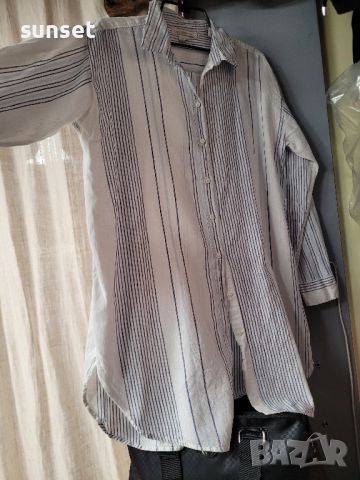 бяло и синьо,морска ЛЕНЕНА дълга риза/ рокля H&M, снимка 1 - Ризи - 46357950