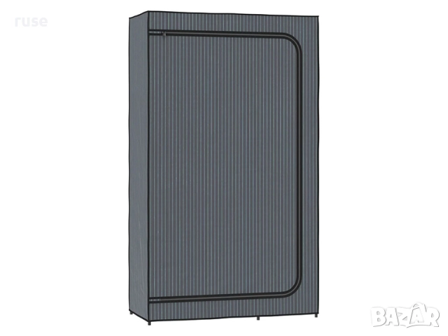 НОВ! Текстилен гардероб с лост и рафтове 174х100х46см сив-райе, снимка 2 - Гардероби - 52519153