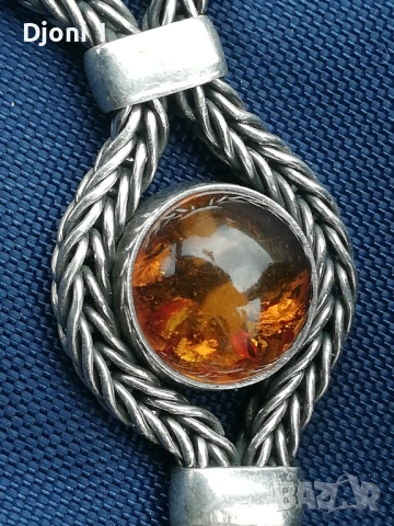 Винтидж сребърна гривна с кехлибар , снимка 7 - Антикварни и старинни предмети - 53607115