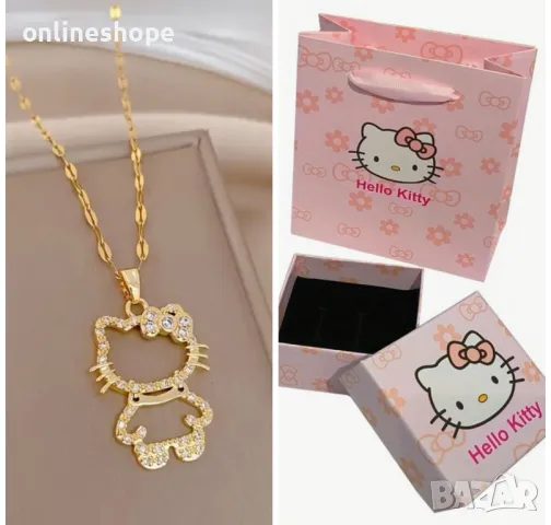 Колие Hello Kitty + Кутия и торбичка , снимка 1 - Колиета, медальони, синджири - 49193895