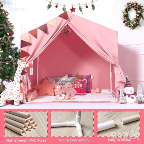 Детска палатка за игра: Розова къщичка с прозорец за деца, снимка 6 - Други - 51168681