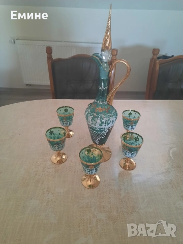 Комплект 6 Чаши и гарафа от Италия ръчно рисувани , снимка 7 - Антикварни и старинни предмети - 53663916