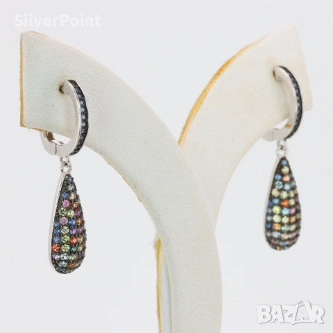 Сребърни обеци с натурални цветни Сапфири от Шри Ланка и сертификат не нагрявани , снимка 3 - Обеци - 54222599