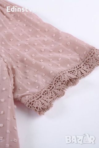 Дамска блуза в розово с къс ръкав и принт на точки, снимка 12 - Други - 46413885
