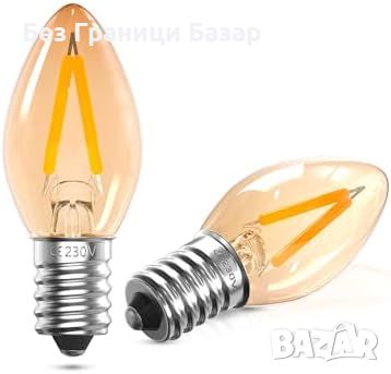 Нови 2 броя Мини LED Нощна Крушка LumiGo E14, Амбър Стъкло, 2200K, снимка 1 - Крушки - 45536592