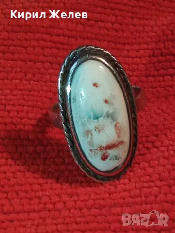 СТАРИНЕН РЕТРО АРТ СРЕБЪРЕН ПРЪСТЕН СРЕБРО ВИСОКА ПРОБА с РЪЧНО РИСУВАН БЯЛ ОПАЛ 30544, снимка 15 - Антикварни и старинни предмети - 49885923