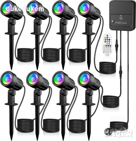 Комплект от 8 RGB градински прожектори с дистанционно управление - разопакован продукт