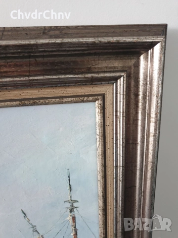 Ashley 74х64см/голяма картина масло върху платно/морски пейзаж/пристанище-рибарски кораби, снимка 8 - Картини - 52548497