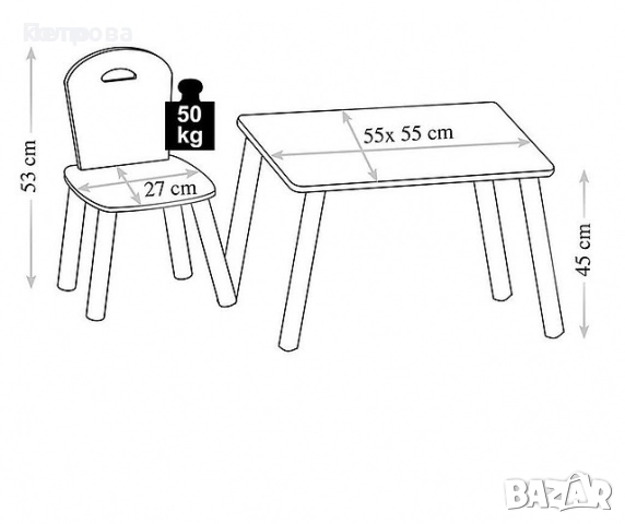 Детска дървена кухня с маса и две столчета, снимка 5 - Маси - 52789133