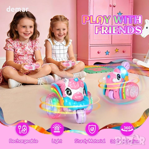Количка с дистанционно управление за момичета, Еднорог с LED светлина, снимка 2 - Електрически играчки - 54064568