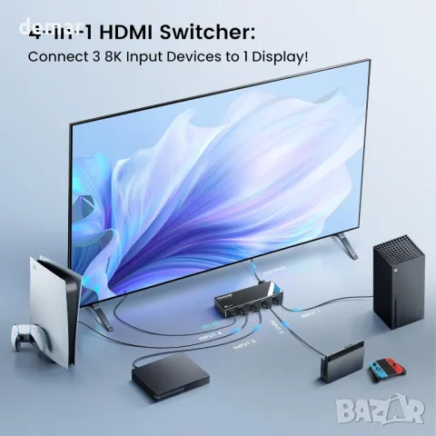 NEWCARE 8K HDMI 2.1 превключвател 4 входа - 1 изход с дистанционно управление, 8K@60Hz 4K@120Hz, снимка 2 - Друга електроника - 46846730